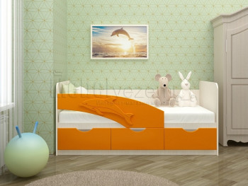 Дельфин-3 Кровать детская 3 ящика без ручек 1.6 Оранжевый глянец в Медведске - medvedsk.mebel54.com | фото