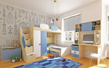 Детская комната Скай (Синий/Белый/корпус Клен) в Медведске - medvedsk.mebel54.com | фото