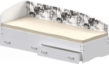 Кровать Софа-9 с мягкой спинкой с рисунком Милана (900х2000) Белый в Медведске - medvedsk.mebel54.com | фото