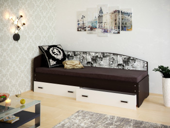 Кровать Софа-9 с мягкой спинкой с рисунком Милана (900х2000) Венге/Белый в Медведске - medvedsk.mebel54.com | фото