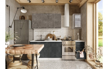 Кухонный гарнитур Нувель 1800мм белый/бетон коричневый/бетон черный в Медведске - medvedsk.mebel54.com | фото