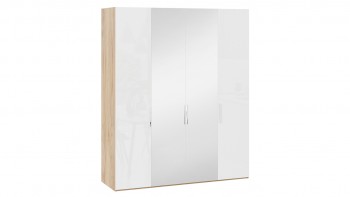 Шкаф комбинированный с 2 глухими и 2 зеркальными дверями «Эмбер» Яблоня Беллуно/Белый глянец в Медведске - medvedsk.mebel54.com | фото